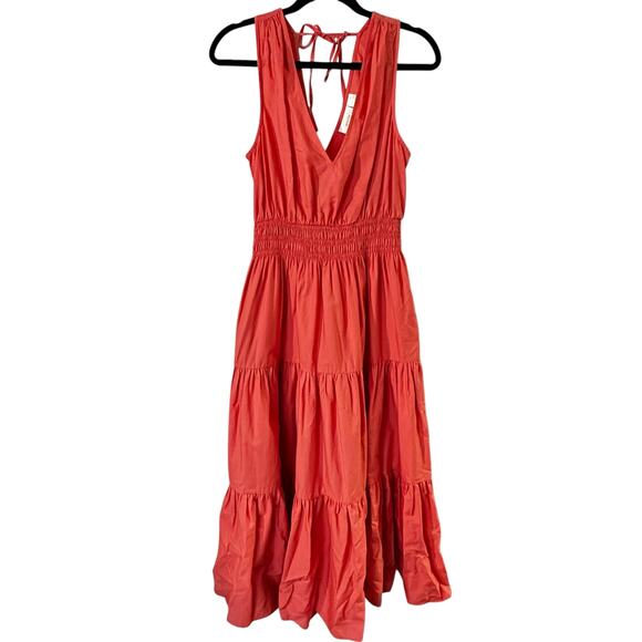 Anthropologie Maeve Tiered Midi Dress in Coral Rose - Picture 3 of 6